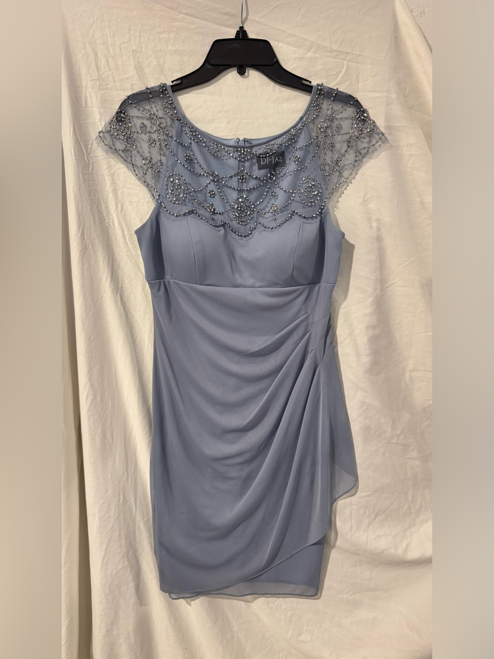 DJ-Jaz Light Blue Embellished Cap-Sleeve Evening Dress